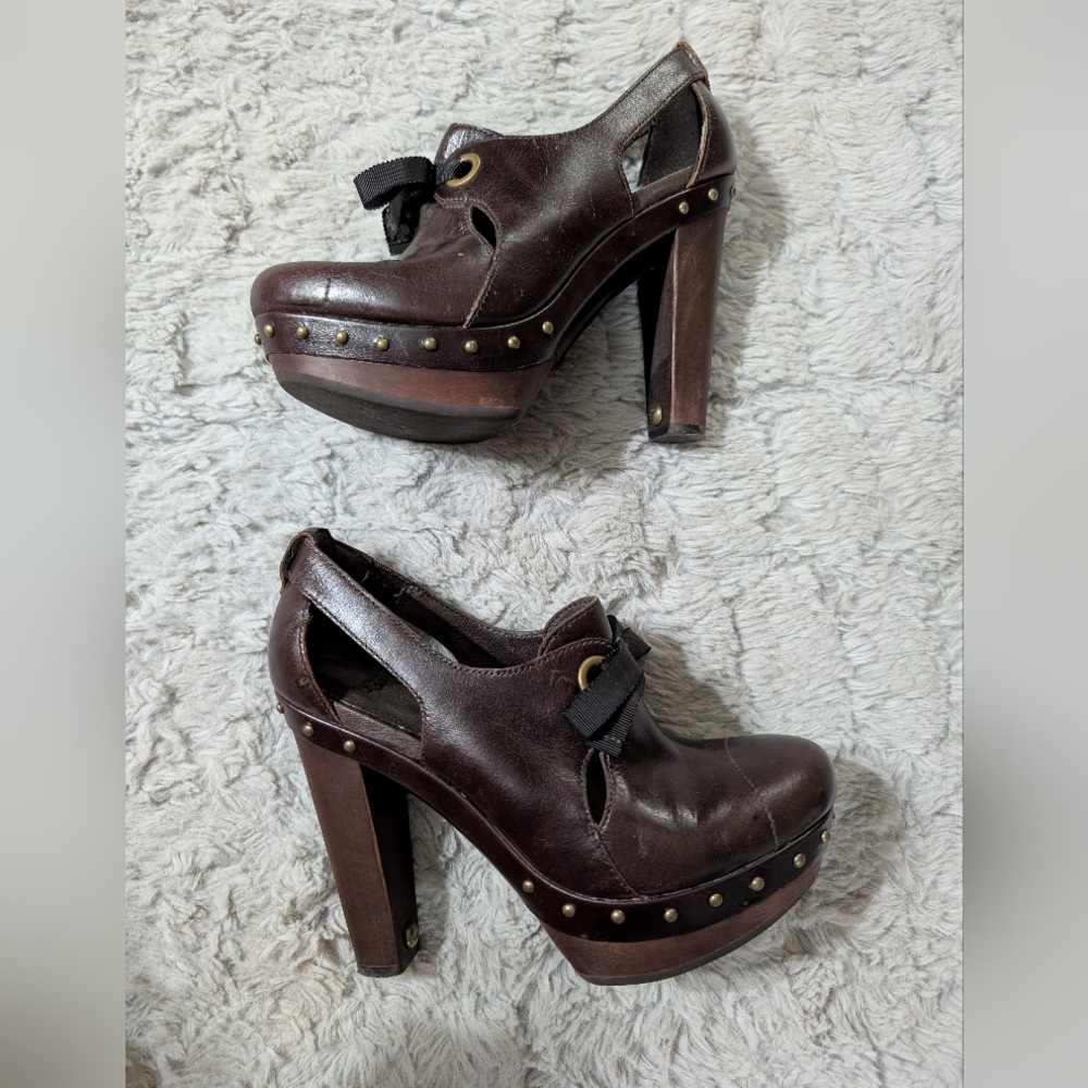 Ugg Celestina Brown Leather Platform Heels Women's Size 7.5 - Picture 3 of 11
